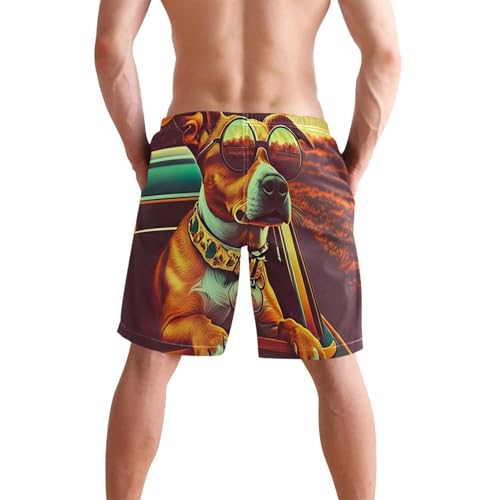 Sunset Cool Pup Dog Beach Swimming Trunks Swim Trunks Men Cute Hawaiian Bathing Suits Swimwear S3