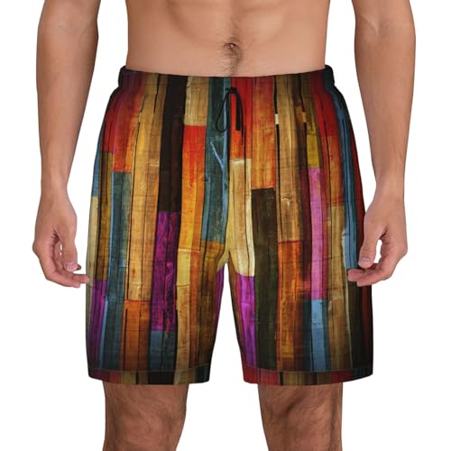 Men's Colorful Painted Wood Print Quick-Dry Mesh Swim Trunks Stretch Lining Beach Shorts Surfing Summer Vacations2