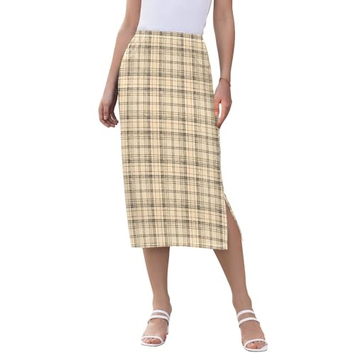 Women Trendy Stretch Skirts for Women Midi Length Summer Double Split Skirt