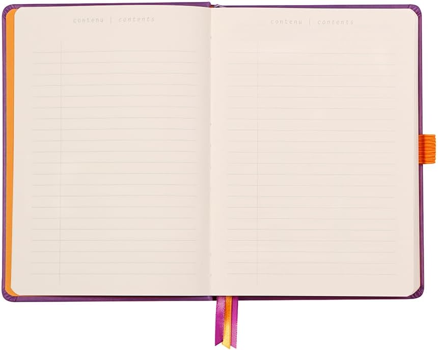 Rhodia 118780C - Bullet Journal Goalbook Rigid Notebook Purple - A5 - Dotted Dot - 240 Pages - 90g Ivory Clairefontaine Paper - 3 Ribbons, Elastic Closure - Faux Leather Cover