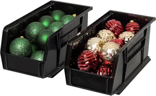 Akro-Mils 30230 AkroBins Plastic Storage Bins, Space-Saving Stackable Bins for Garage, Pantry, Craft Organization, 27,6 cm x 14 cm x 12,7 cm, Black, 12-Pack