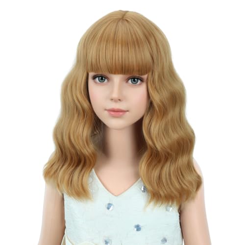 Image of PATTNIUM Strawberry Blonde Wig with Bangs for Girls Short Wavy Curly Wig Blonde Brown Bob Wigs Heat Resistant Synthetic Wig for Women Cosplay Costume Party