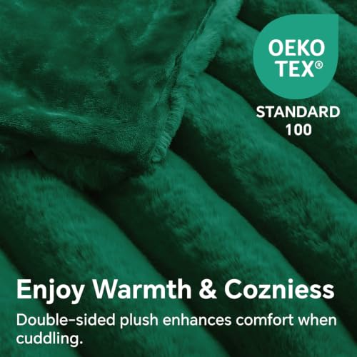 Image of BEDELITE Faux Fur Throw Blanket for Couch, 770GSM, 60 inch x 80 inch, Dark Green | Soft and Cozy Luxurious 3D Striped Fluffy Blanket, Warm Plush Fuzzy Faux Rabbit Fur for Women Gift, Stylish Room Decor