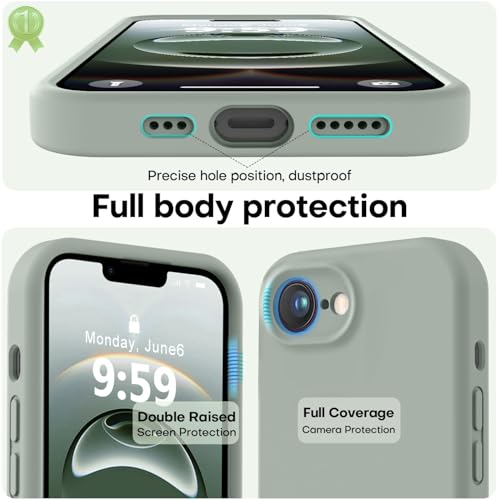 Image of LOVE 3000 Designed for iPhone 16e /17e Case, Premium Silicone with [Soft Anti-Scratch Microfiber Lining] Shockproof Protective Phone Case for Men Women Girls 6.1 inch, Calke Green