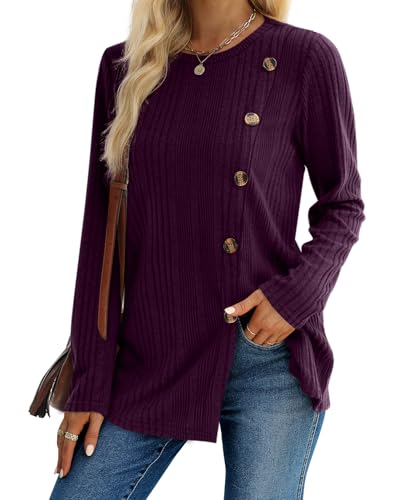Image of XIEERDUO Long Sleeve Tops for Women Tunics Buttons Front Slit