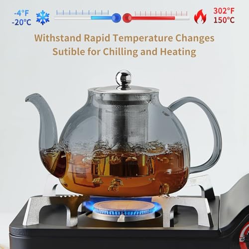 DOPUDO 40OZ (1200ML) Glass Teapot with Infuser Stovetop Safe, Clear Glass Tea Pot Kettle, Borosilicate Tea Pot with Infusers Filter for Loose Tea, Tea Kettle Dishwasher Safe (Black) - Image 6