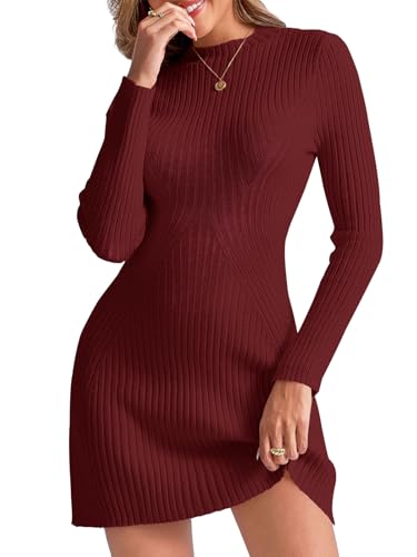 Saodimallsu Womens Long Sleeve Sweater Dress Bodycon Crew Neck Fall