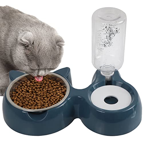 Hillylolly Gamelle Chat Surélevée 2 en 1 Double Gamelle Chat Surélevée avec Distributeur d Eau, Bol pour Chat Automatique, Chat Bol, Gamelles pour Chats, Bol Double pour Chat et Les Petits Chiens Cover
