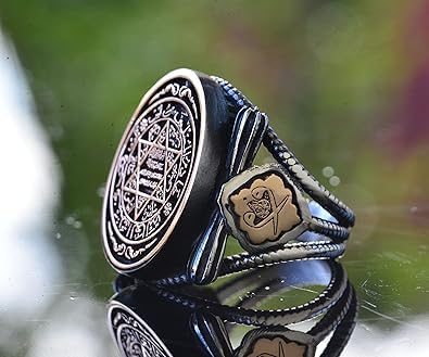 KAMBO Anillo de David de estrella, anillo de sello rey Salomón para hombre, de plata de ley 925, Plata, Sin piedras preciosas