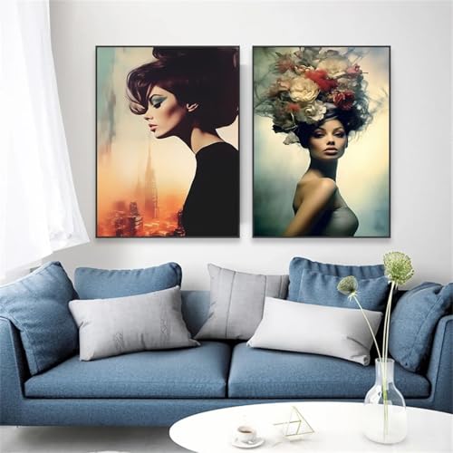 Affiche femme au chapeau fleuri haut de gamme TONGYINLI decoration murale de salon - 2