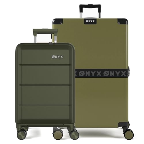 ONYX Kofferset 2 teilig Hartschale – 35L, 100L Hartschalenkoffer Set inkl. Handgepäck-Koffer mit Laptopfach, TSA-Schloss und leisen 360°-Rollen - Reisekoffer Set Olive ONYX Kofferset 2 teilig Hartschale – 35L, 100L Hartschalenkoffer Set inkl. Handgepäck-Koffer mit Laptopfach, TSA-Schloss und leisen 360°-Rollen - Reisekoffer Set Olive