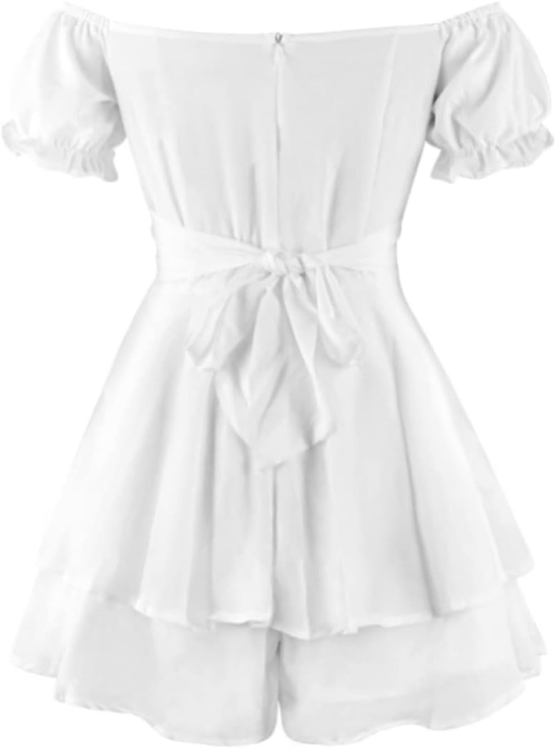 Womens Ruffle Shorts Jumpsuits Off the Shoulder Short Sleeve Double Layer One Piece Rompers - Image 5