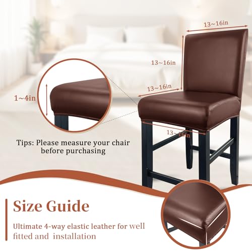 Image of PU Leather Bar Stool Covers with Backs Waterproof Bar Stool Chair Covers | Washable, Wipeable, Thick, Counter Chair Cover, Height Chair Slipcovers, Chair Protector For Pub /Cafe /Dining, Coffee