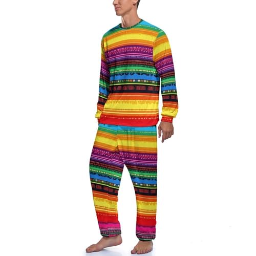 Mexican Serape Colorful Stripes Mens Pajama Set Soft Long Sleeve Sleepwear Lounge Set Pjs2