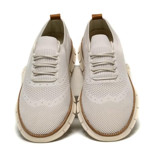 Mens Oxfords Lace-Up Lightweight Casual Shoes Fashion Sneakers Walking Shoes Dress Shoes Beige2