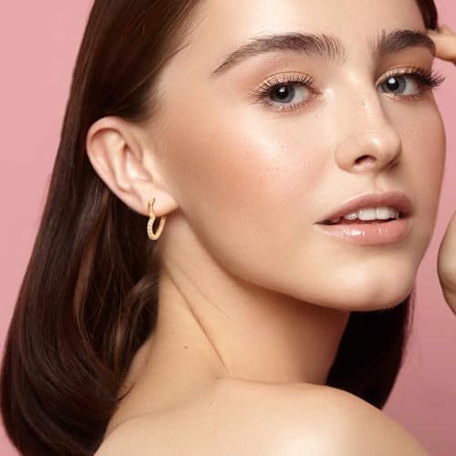 Gold Earrings 14K Gold Hoop Earrings for Women with Cubic Zirconia Classic Heart Design Dainty Statement Earring for Women Trendy3