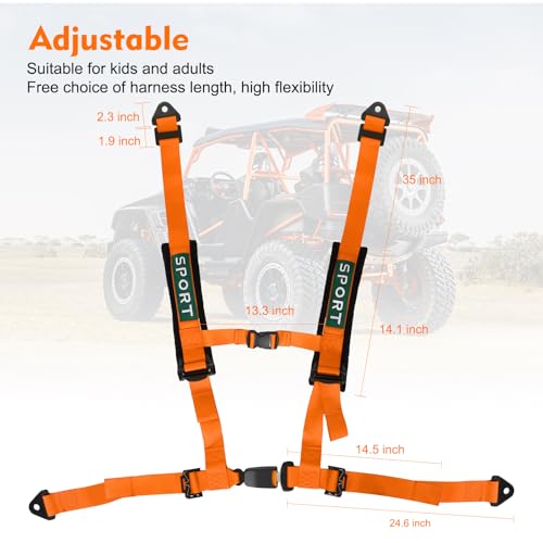 Image of 4 Point Racing Harness With Padding Heavy Duty Buckle Upgraded 3 Inch Straps UTV Harness 4 point Universal Adjustable for Adults Easy Install, Orange