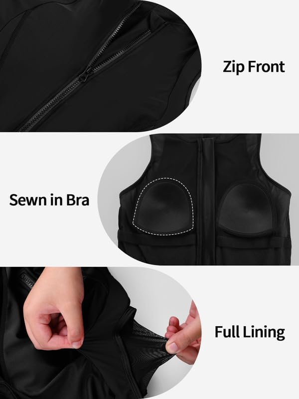 beautyin Athletic One Piece Swimsuits Women Front Zip Modest Boyleg Bathing Suit - Image 4