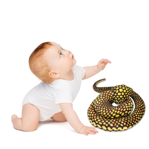 Kisangel 1 Pieza Serpiente Falsa Serpiente de Peluche Serpientes Felpa Juguete Serpiente de Halloween Peluche de Serpiente algodón Amarillo