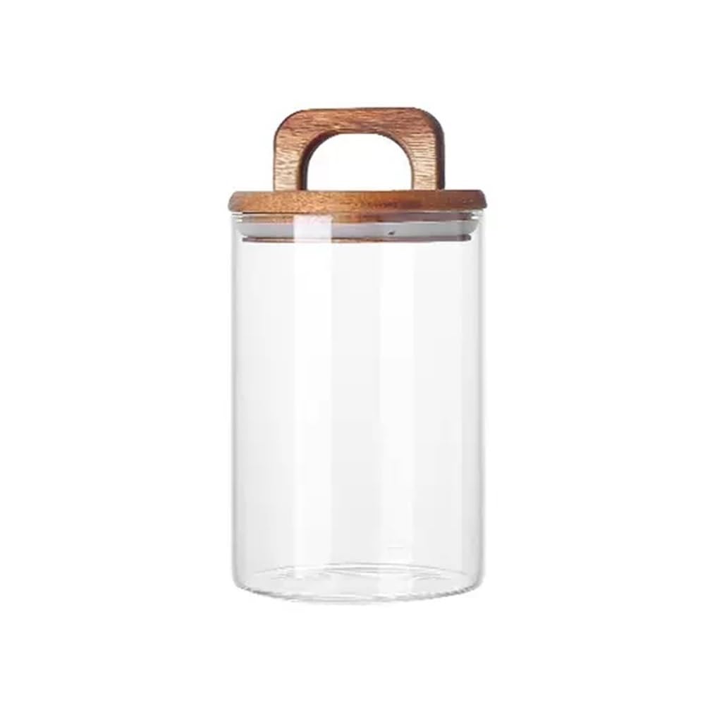 CHENGAIJIAN Tea Canister Transparent Glass Tea Storage Containers, with Wooden Airtight Lid and Handle(1000ML)