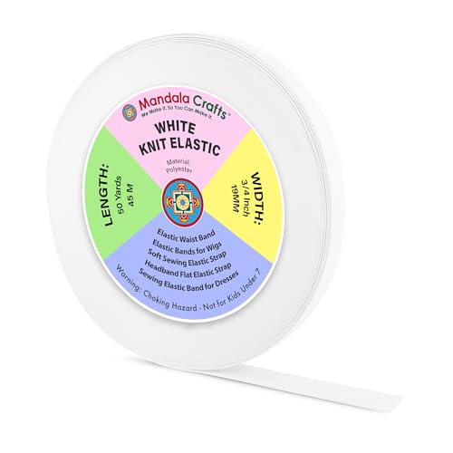 Mandala Crafts Wide 3/4 Inch White Elastic Bands Spool for Pants Waistbands Sewing and DIY Crafts 50 YD Stretchy Flat Fabric Strap Knit Elastic Band for Wig