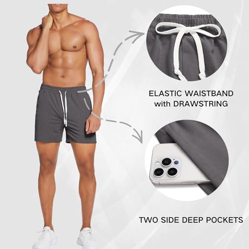 Image of Deyeek 5.5 Inch Mens Pajama Shorts Sleep Cotton Lounge PJ Lightweight Elastic Waist Drawstring Nightwear Bottom with Pockets