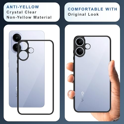Image of CEDO Backcover for Vivo V60 Lite (5G) | Camera Protection Bump Shockproof Edge | Ultra Hybrid Transparent Acrylic Clear TPU+PC Hard Backcase Cover (Black)