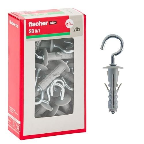 Fischer 20 tacos con gancho ojo abierto SB 9, universales con gancho para fijación en pared y hormigón, 508231