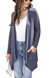 Veryoung Long Sleeve Cardigan for Women Fashion Casual Open Front Drape Lightweight Summer Cardigan with Pockets Kimono Cover Up Asymmetric Hem,XL