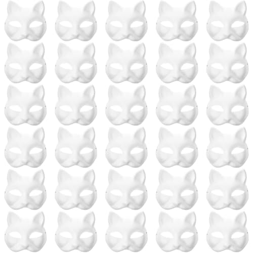 30 PCS Cat Mask Base, White Paper Therian Cat Masks...