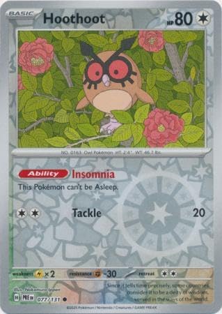 Pokemon - Hoothoot 077/131 Prismatic Evolutions – Reverse Foil Single Card