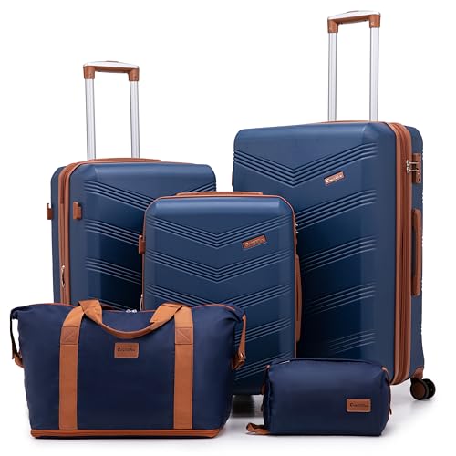 Image of CONCEPTEN Luggage Sets 5 Piece, Expandable Hardside Suitcase with Spinner Wheels, 20 /24 /28 inch Travel Luggage Set, Lightweight Carry On with TSA Lock (Dark Blue)