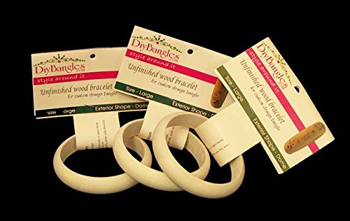 3 Pack, Wood Bangle Bracelet, Dome Exterior, 5/8" Wide, Large Size, ReadyToDecorate (R)