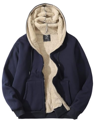 Flygo Men's Sherpa Hoodie Jacket Fleece Lined Zip Up Warm Hoodies Sweatshirt Winter Zipper Sweater Hooded Coat (Medium, Navy)