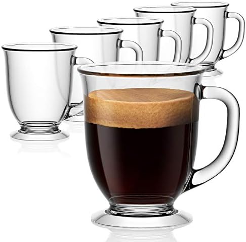 Vivimee Glass Coffee Mugs Set of 6, Clear Coffee Mug 15 Oz, Large Glass Mugs With Handles for Hot Beverages, Clear Mugs for Tea, Cappuccino, Latte, Espresso Coffee, Juice, Glass Coffee Cups