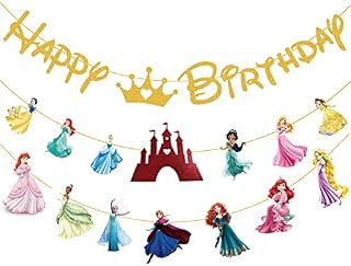 VSYRFT Cartoon Princess Birthday Decoration, Princess Party Decorations Happy Birthday Banner Decorations, Princess Theme Birthday Party Decoration Happy Birthday for Kids Birthday Party