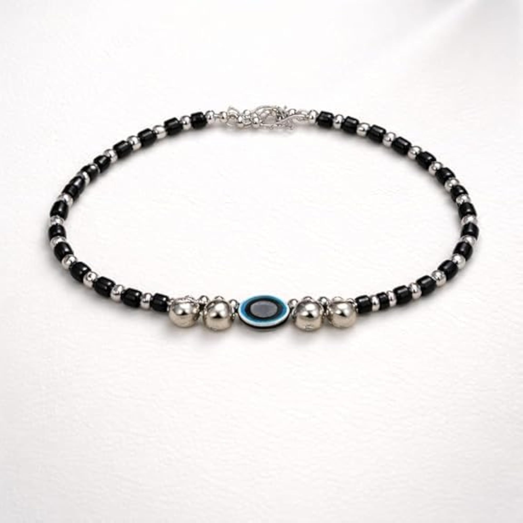 Protective Evil Eye Anklet Bracelet with Adjustable Floral Clasp