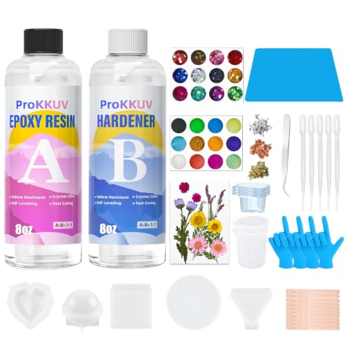 ProKKUV Resin Art Kit for Beginners 16oz Crystal Clear Epoxy Craft Set with Molds & Glitter Complete DIY Resin Supplies for Perfect Starter Kit for Jewelry Coasters & Creative Gifts
