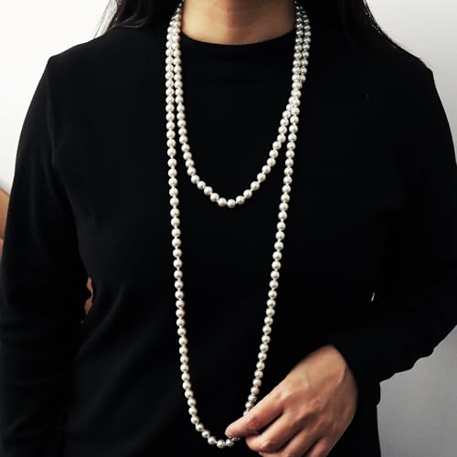 Long Pearl Necklaces for Women 70" Pearl Necklace Chunky Bead Layered Pearl Necklace Faux Pearl Dangle Necklace Wedding Bridal 1920s Gatsby Costume Jewelry Gifts2