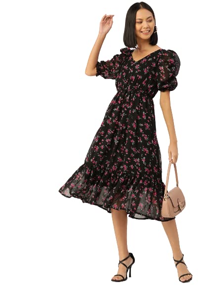 Image of Wisstler Women Midi Dress with Lining,Fashion Dress,MIDI Length Dress