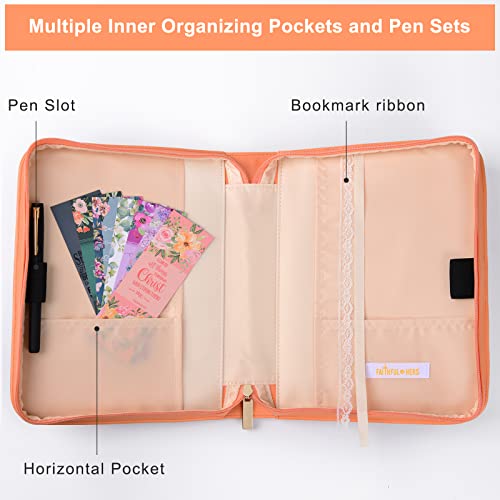 Bible Cover Case For Women With 7 Beautiful Paper Bookmarks Floral Pu Leather Bible Cover Bag With Pockets And Zipper For Standard And Large Size Study Bible 10.8"X7.8"X2" (Yellow Floral) #TOP3