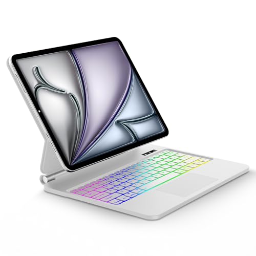 WAVATA Magic Keyboard para iPad Air 13 M3 2025/ M2 2024- Teclado para iPad Pro 12.9'' 2022/2021/2020/2018- Español Ñ Bluetooth Retroiluminado Trackpad Teclado, Blanco