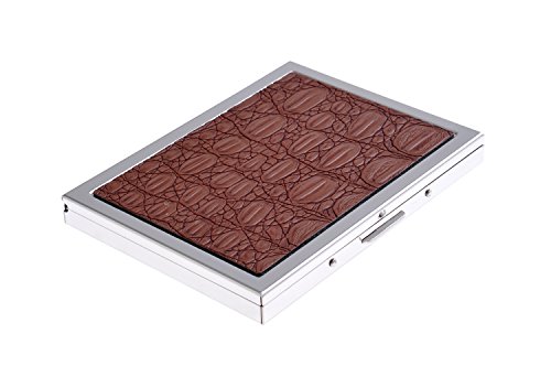 Preisvergleich Produktbild Quantum Abacus Zigarettenetui aus hochwertigem Stahl, mit Reptilienmuster Inlay aus Kunstleder, für 9 Zigaretten, Farbe: Dunkelbraun, Mod. 808-03 (DE)