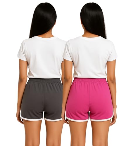 Image of Hangout Hub Women's Cotton Shorts | Boxer Half Pant with Sporty Stripe | Elastic Waist | Hypoallergenic Breathable Fabric | Sweat Absorbent Material | Gym Exercise Yoga Lounge Run Wear (Multi Color)