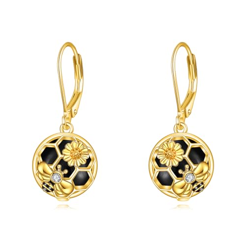 Image of LUHE Bee Earrings for Women 925 Sterling Silver Bumble Earrings with Honeycomb Honeybee Jewelry Dangle Gifts for Women
