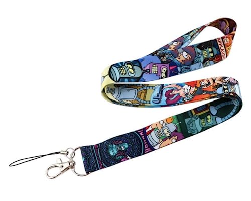Pinstant Futurama Bender Fry Leela Comedy Animated TV Show 17.7' Neck Lanyard Keychain Holder ID Badge Mobile Phone Pin Strap