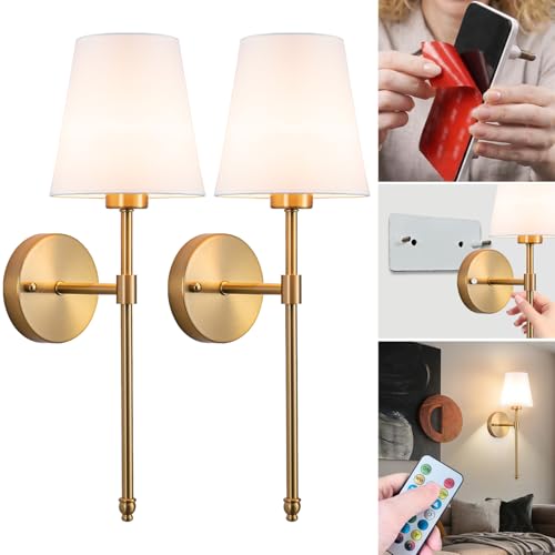 Vimhou Peel and Stick Wall Sconces, Stick On Wall Sconce Set of 2, Battery Operated Wireless Wall Light, No Drill Adhesive Wall Lamp, Corn Bulb with 10000mAh Rechargeable Battery, Bedroom Wall Decor