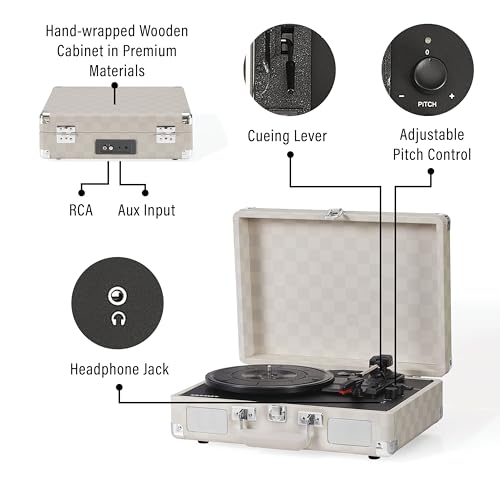 Image of Crosley CR8005F-AC Cruiser Plus Record Player, Almond Checkerboard | 3-Speed Turntable, Bluetooth In / Out, Built-in Stereo Speakers, Isolated Internal Speakers Minimize Vibration