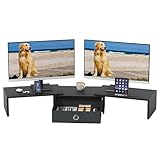 OYRREU Monitor ErhöHung Schreibtisch, Monitorständer mit Schublade BildschirmerhöHung 2 Monitore Monitor Ständer Holz, Monitor Riser TV PC Monitor Stand(Schwarz, 99 x 23,6 x 15,5 cm)