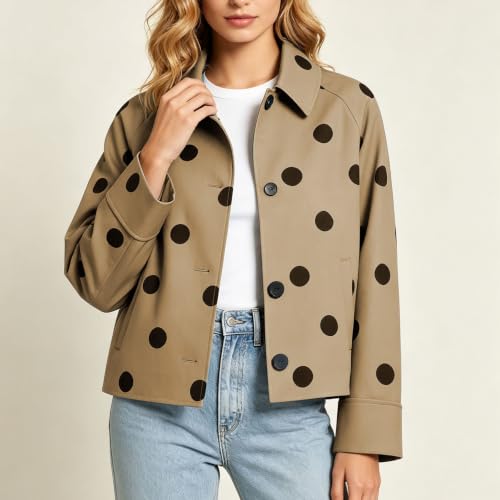 Cropped Jacket Women Polka Dot Collared Button Front Casual Fall Outerwear - image 2